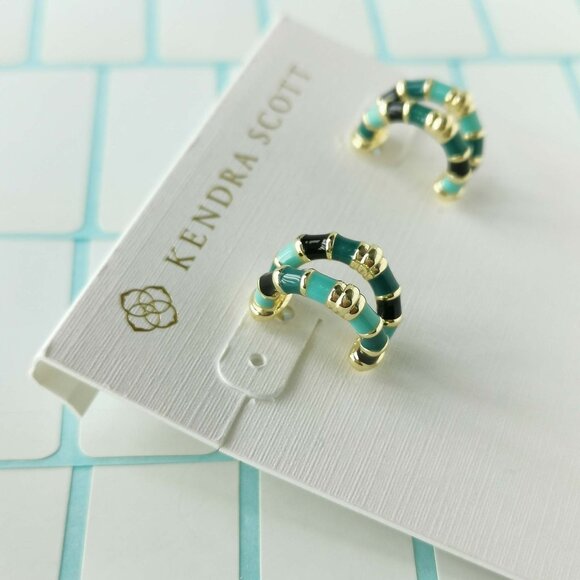 Kendra Scott Essie Gold Sea Green Mix Earrings w/ dust bag - Picture 3 of 3